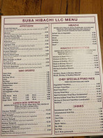 Susa Hibachi Grill menu