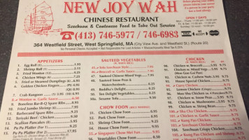 New Joy Wah menu