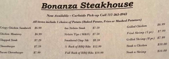 Bonanza Steakhouse menu