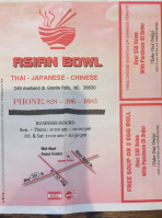 Asian Bowl menu