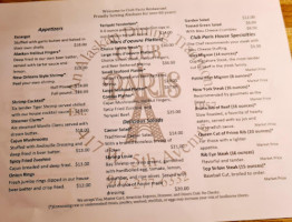 Club Paris menu