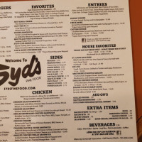 Syd's Bar Grill Restaurant menu