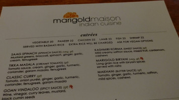 Marigold Maison Lincolnshire menu