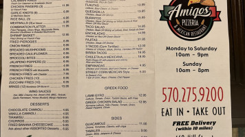 Amigos Pizzeria And Mexican menu