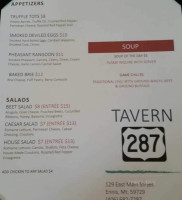 Tavern 287 menu