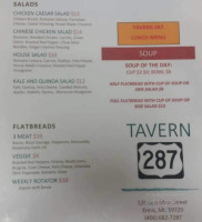 Tavern 287 menu