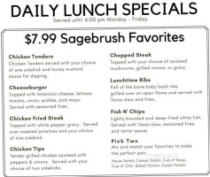 Sagebrush Steakhouse menu