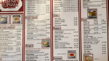 Beni's Pizza menu