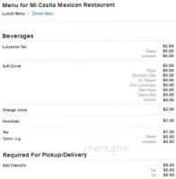 Mi Casita Mexican menu