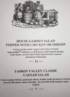 Yadkin Valley Steakhouse menu