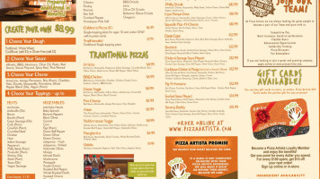 Pizza Artista menu