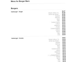 Burger Barn menu