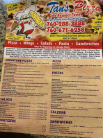 Tan's Pizza menu