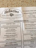 Valentino Italian Cuisine menu