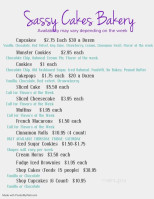 Sassy Cakes Bakery menu