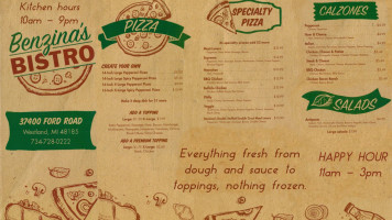 Benzina's Bistro Pizza menu