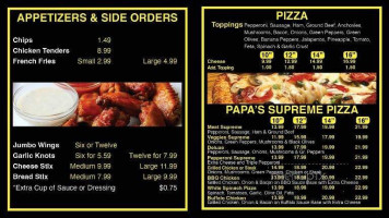 Papa's Subs Pizza menu