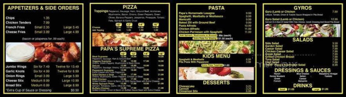 Papa's Subs Pizza menu