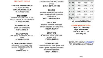 Woody's Pizza menu