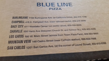 Blue Line Pizza menu