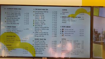 Sunright Tea Studio Arcadia menu