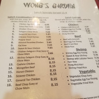 Wong's Garden menu