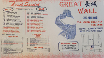 Great Wall menu