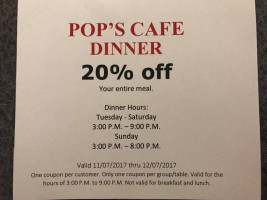 Pop's Cafe menu