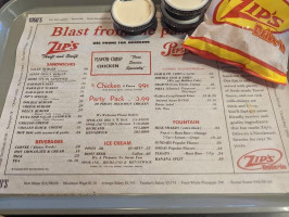 Zip's Drive In menu