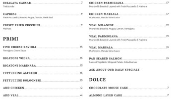 Focacceria menu