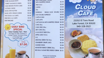 Cloud Cafe menu