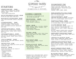 Slopeside Tavern menu