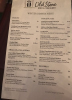 The Old Stone Inn Tavern menu