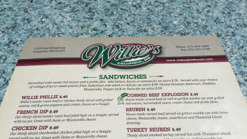 Willie's menu