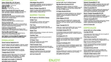 Barrio Eat Mexican menu