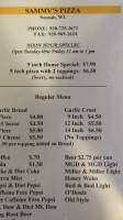 Sammy's Pizza In Neenah menu