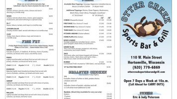 Otter Creek Sports Grill menu