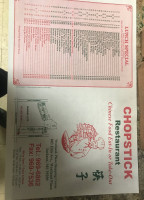 Chopsticks Chinese menu