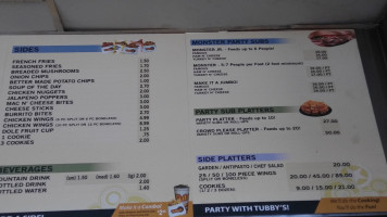 Tubby's Sub Shop menu