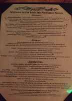 The Rock Inn Mountain Tavern menu