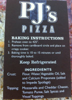 Pj's Pizza menu