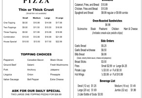 Orosi Pizza House menu