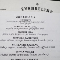 Evangeline menu