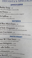 Decosta's menu