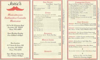 Jorge's Mexicatessen menu