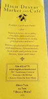 High Desert Market And Cafe menu