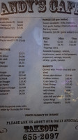 Andy's Cafe menu