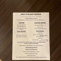 Jim's Pizzeria menu