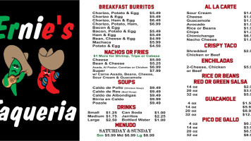 Ernie's Taqueria menu