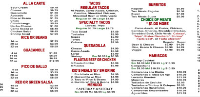 Ernie's Taqueria menu